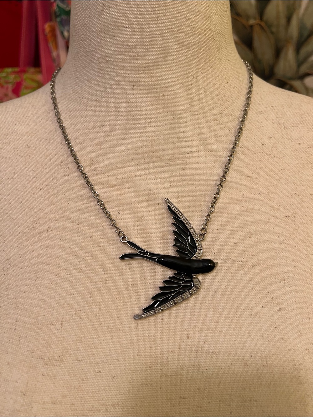 Black Bird Enamel Necklace